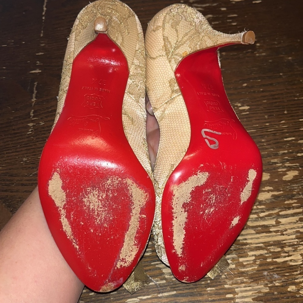 Christian Louboutin Gold Moon Bow Peep Toe Heel - Picture 4 of 10